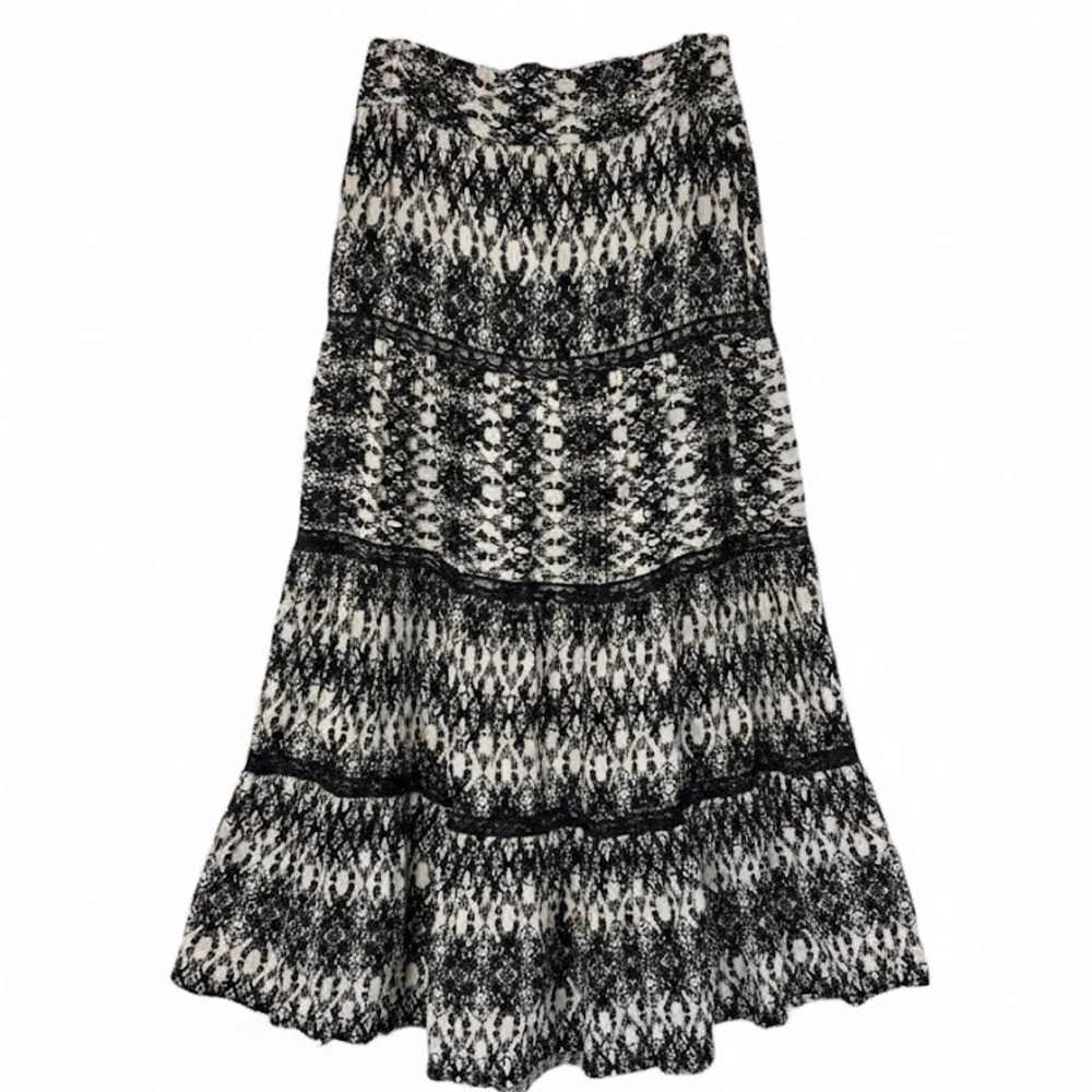 River Island Black & White Boho Geometric Tiered Maxi Skirt Medium